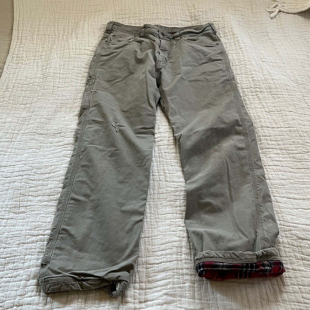 PrAna Brion Flannel Lined Pants Men's Tan Canvas‎ - Picture 2 of 9